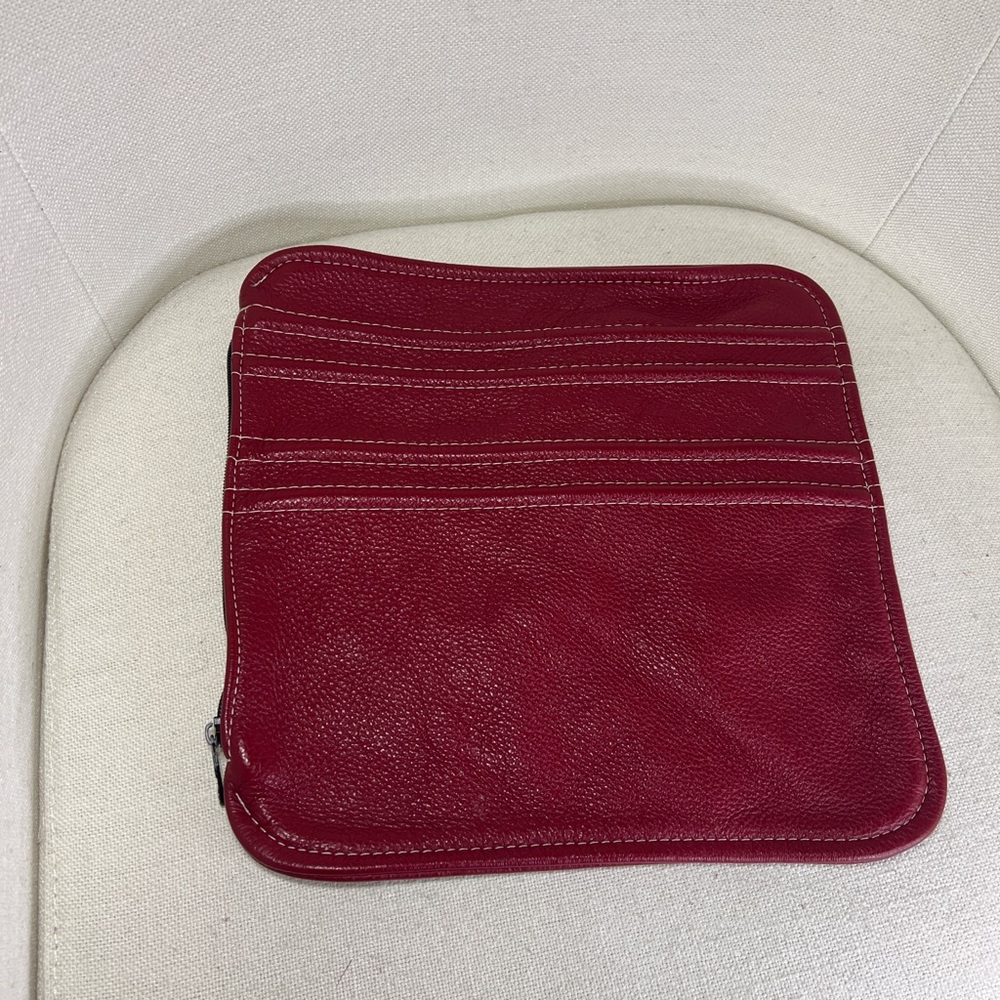 Classic Red Leather Zip Wristlet Clutch